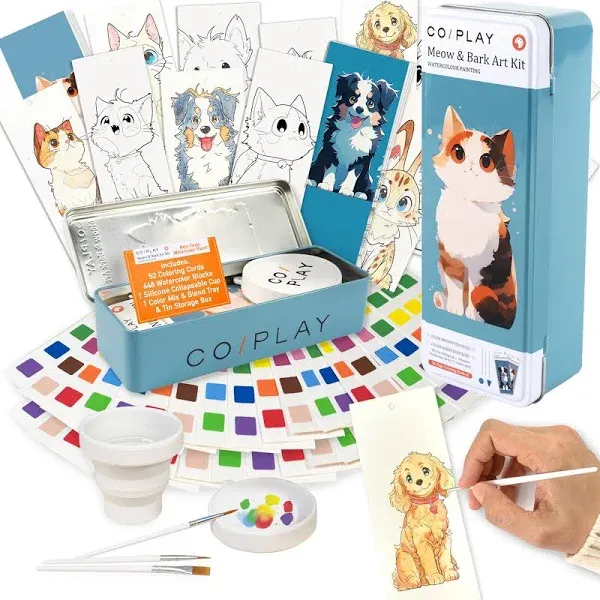 COIPLAY 648 Color Blocks Watercolor Paint Set 52-Bookmarks 3 Brushes Silicone Cup