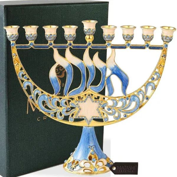 Matashi Hand Painted Enamel Menorah Candelabra