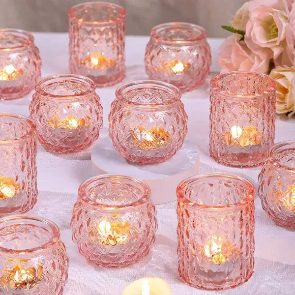 Gold Votive Candle Holders Set of 24- round Glass Candle Holders Bulk for Table 