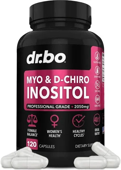 Myo-Inositol & D-Chiro Inositol Supplement Capsules - 40:1 Ratio Hormone Balance for Women 2050mg with Vitamin B8 - Supplements for Women, Support Menstrual Cycle, Hormonal Womens Health 120 Capsules