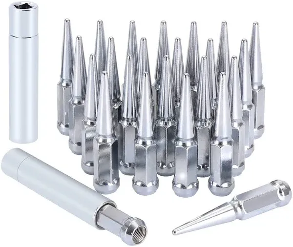 MIKKUPPA M14x1.5 Wheel Spike Lug Nuts - 24pcs Chrome Spiked Lug Nuts 14x1.5 S...