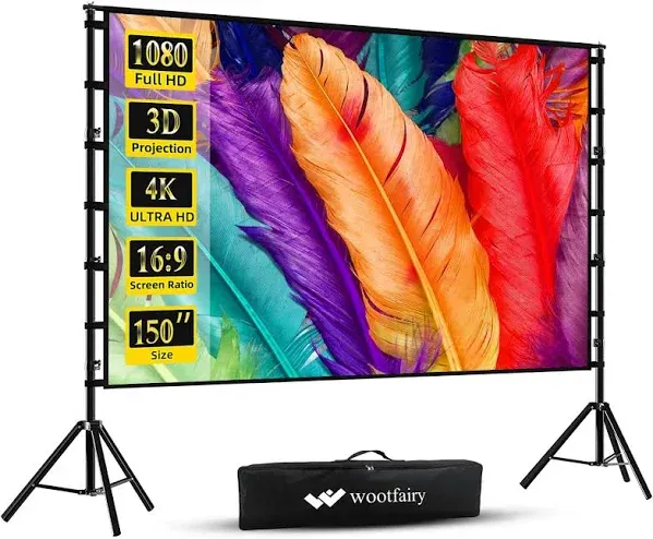 Projector Screen with Stand, Wootfairy 150 inch Portable and Foldable Project...