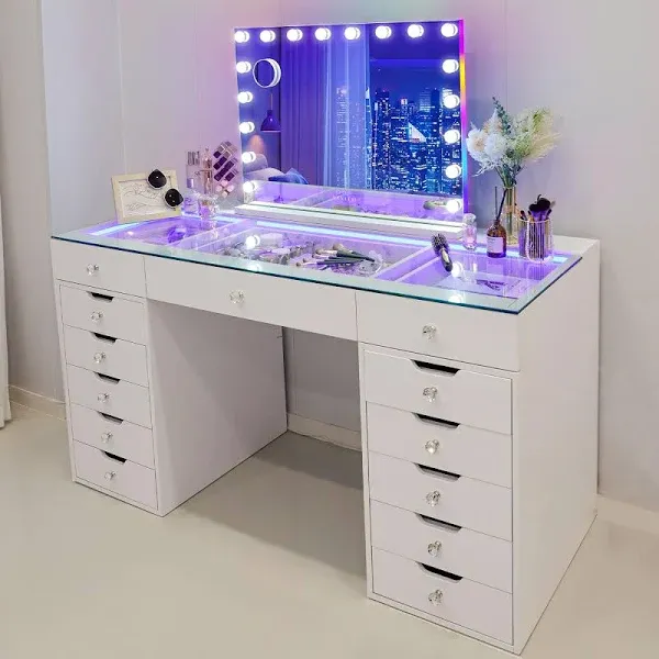 VANItii Makeup Vanity Desk with Mirror and RGB Lights