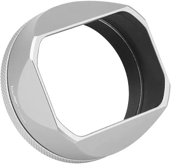 Haoge LH-X54W Square Metal Lens Hood with 49mm Adapter Ring for Fujifilm x100vi Fuji X100V Camera Silver