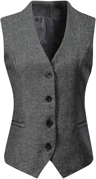 V Vocni Women's Fully Lined 4 Button V-Neck Economy Dressy Suit Vest Waistcoat