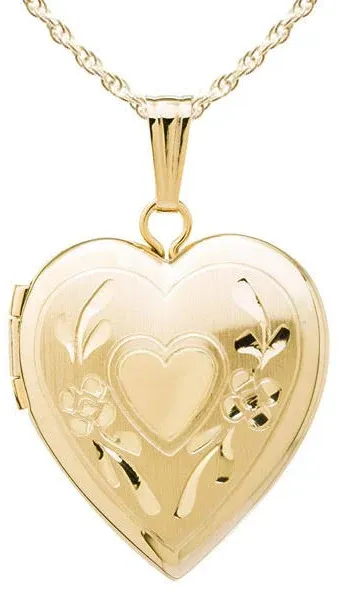 14k Yellow Gold Floral Heart Locket