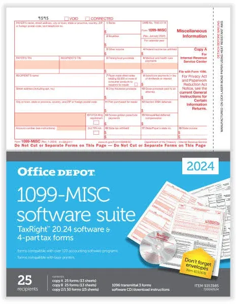 Office Depot 1099-MISC Laser Tax Forms with Software