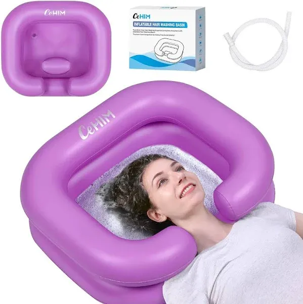 Inflatable Shampoo Basin - Portable Shampoo Bowl, Hair Washing Basin for Bedridden, Disabled,Injured, Hair Wash Tub for Dreadlocks and at Home Sink Washing (Purple)