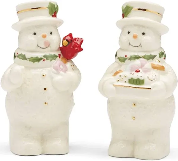 Lenox Happy Holly Days Snowmen Salt &amp; Pepper Set, 2 Count, Ivory