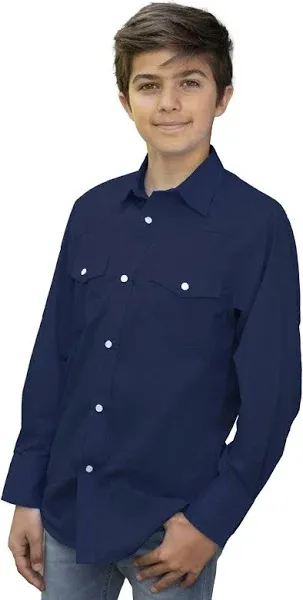 Gioberti Boys Casual Western Solid Long Sleeve Shirt With Pearl Snaps