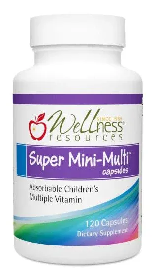 Wellness Resources Super Mini-Multi - Children's Multivitamin Swallowable Capsules with Methyl Folate, Methyl B12 and Coenzyme B Vitamins for Growth, Focus, Brain Health (120 Capsules)