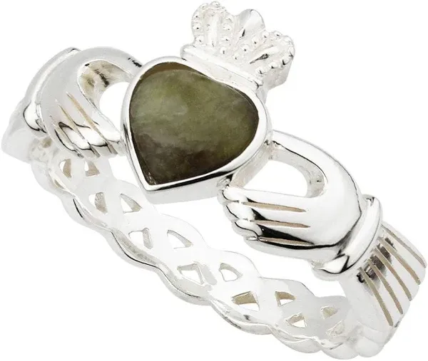 Silver Connemara Marble Claddagh Ring