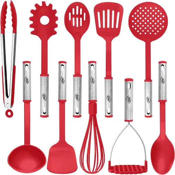 Kitchen Utensils Set, 10 Nylon Stainless Steel Cooking Utensils, Non Stick and Heat Resistant Cookware set New Chef's Gadget Tools Collection