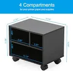 Mobile Printer Stand with Storage, Under Desk Black Wood Small Rolling Printe...