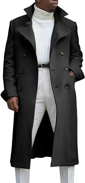 Ebifin Men's Double Breasted Cotton Blend Trench Coat