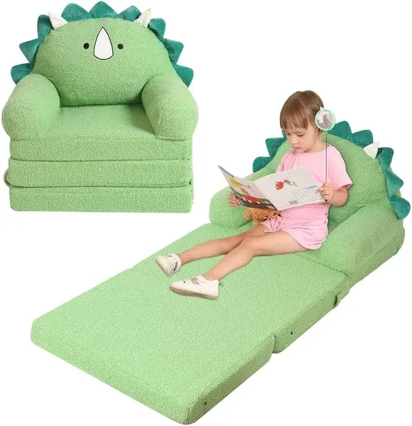 Foldable Kids Sofa, Triceratops Toddler Couch with Tri Folding Foam Cushions, Comfy Kids Couch for Age 3-6