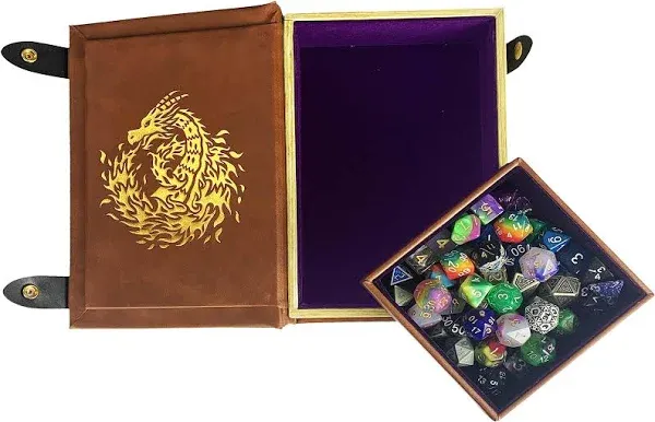 Fantasydice Book-Shaped Gold/Purple Fire Dragon Rolling Magic Book Tray