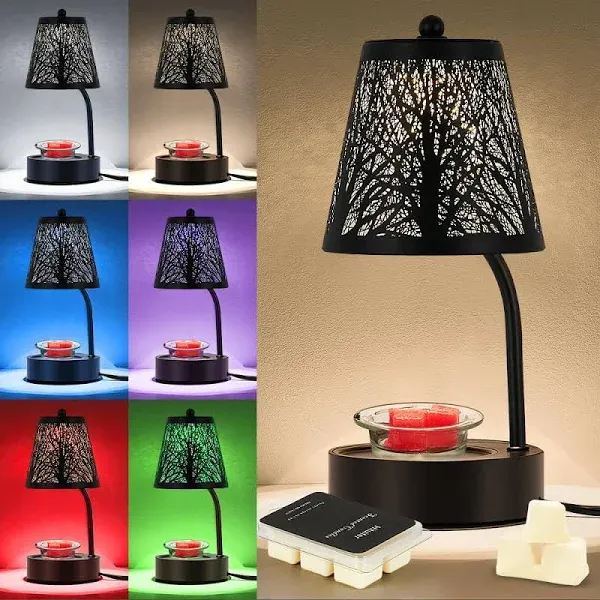 HEKALU Black Tree ﻿Candle Warmer Lamp LED Colors Changing Candle Warmer with Timer