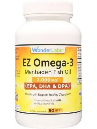 Atlantic Menhaden Fish Oil Omega-3 2000 mg, Burpless, Made in The USA, Perfect Balance of EPA+ DHA + DPA 90 Softgels