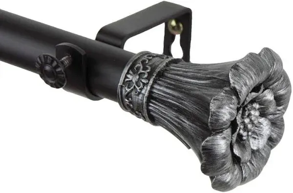 Rod Desyne Blossom Window Curtain Rod Set 66 to 120-inch Black