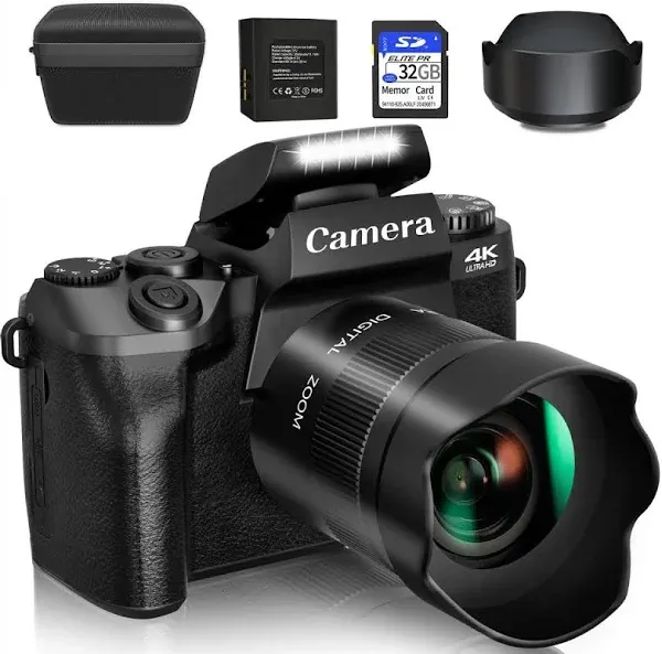 Saneen Digital Camera 2.7K Vlogging Camera HD 44MP 16X Digital Zoom Camera with 32G Memory Card 1 Batteries YouTube Portable Mini Compact Camera for Kids Teens Adult Beginner, Black-UU