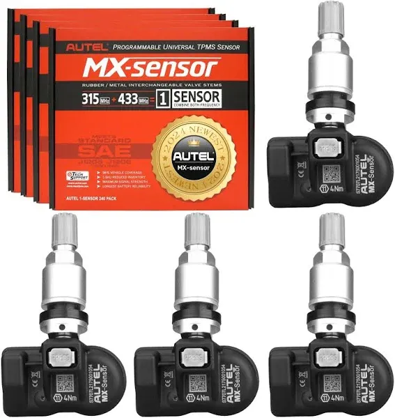 Autel MaxiTPMS MX Sensors 4pcs Pack Metal Stem TPMS Sensor 315MHz/433MHz Universal Tire Replacement Sensor Work with TS900 TS408 TS501 TS508 TS601 TS608 MK808TS MX808TS MS906TS ITS600