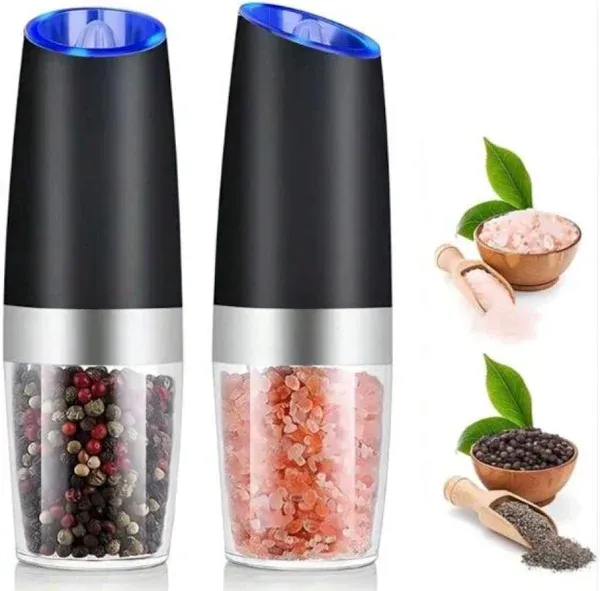 Gravity Electric Salt and Pepper Grinders Set Automatic Adjustable Pepper and Salt Mill Battery Powered with LED Light