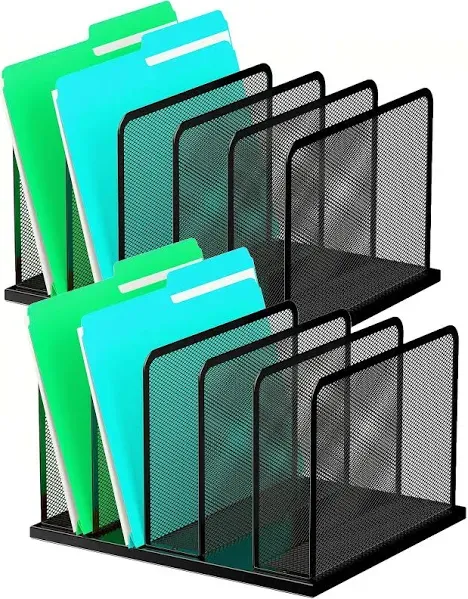  Desk File Organizer 5 Upright Mesh Desktop Organizer 2 Pack 5-Section Black