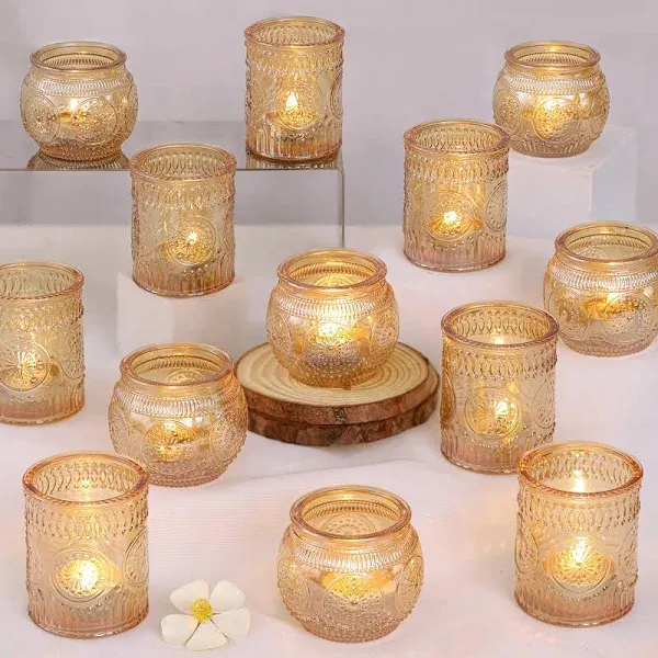  Pcs Votive Candle Holders- Tea Lights Candle Holders for Wedding Table 24 Gold