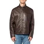 Cole Haan Leather Full Zip Jacket - Brown