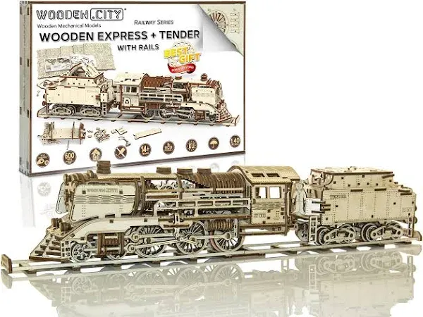 WOODEN.CITY 3D Mechanical DIY Steam Locomotive - Train Model Kits for Adults - 3D Wooden Puzzles - Trains for Adults - Wooden Model Train - Wooden Models for Adults to Build - 3D Puzzle Model Kits