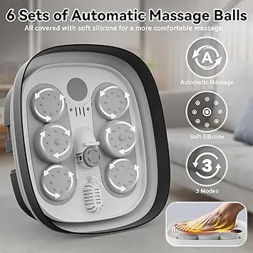 BEAUMOI Foot Spa Collapsible, Foot Bath Massager with Heat, Remote, Timer, and 24 Motorized Shiatsu Massage Balls, Foot Soaking Tub Supports Hot/Cold Water