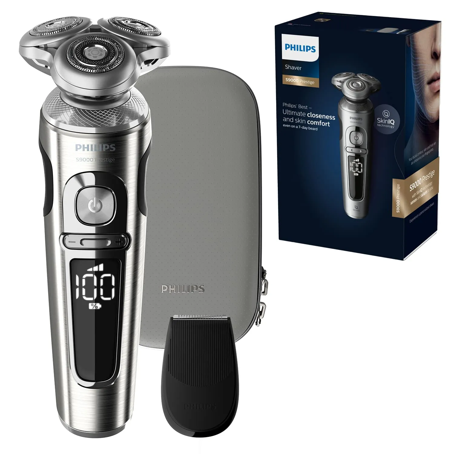 Philips - 9000 Series Prestige Electric Shaver 100% Waterproof, Dual Precision Nanotech Blades, ultra-controlled Suspension System, Ultra-Fast Digital