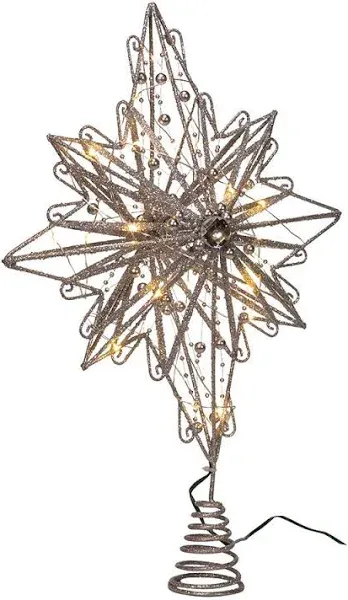 Kurt Adler 15.5-inch 30-Light Fairy Light Silver Star Tree Topper