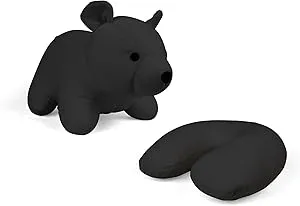 Kikkerland Zip and Flip Bear Travel Pillow, Black