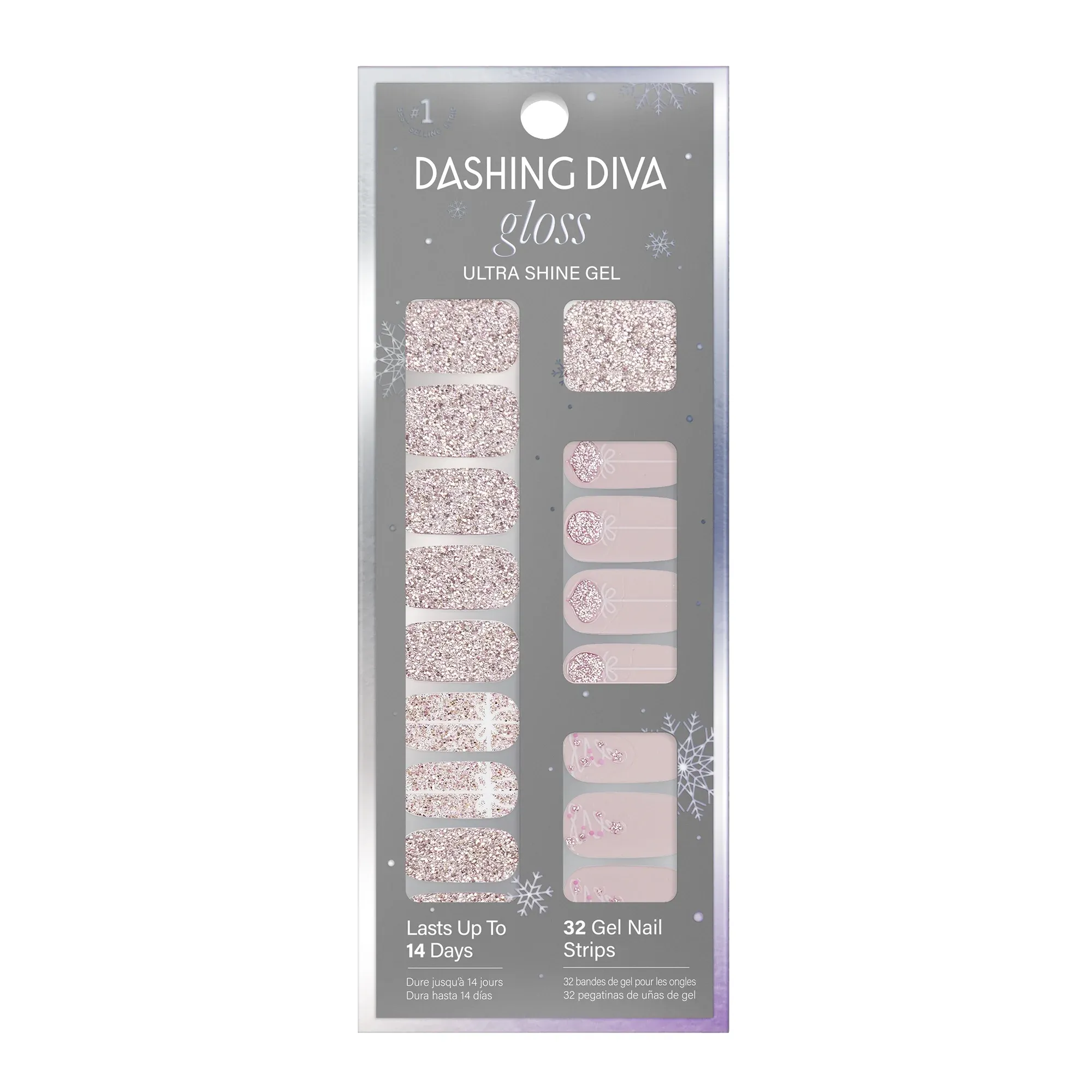 Dashing Diva Gloss Ultra Shine Gel Nail Strips, A Rosé Holiday, 32 Count