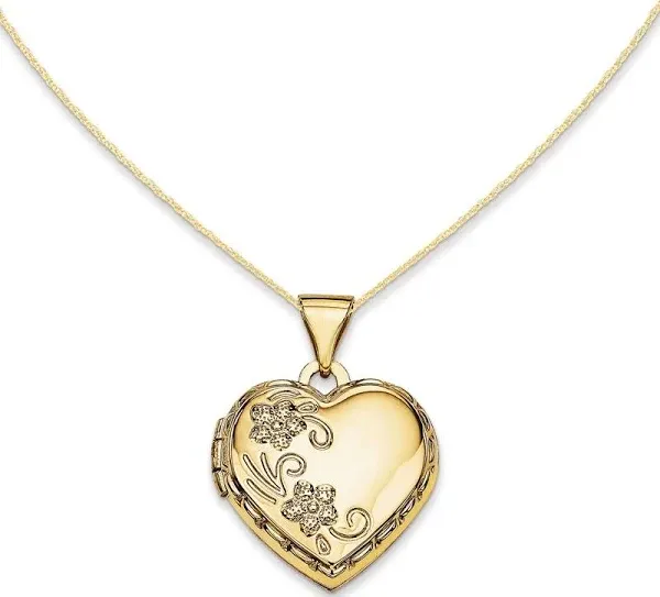 14K Gold Floral Heart Locket