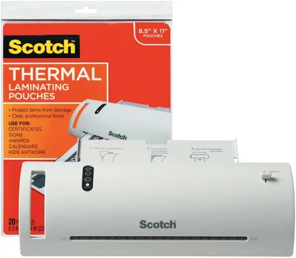 Scotch Thermal Laminator with 20 Letter Size Pouches Value Pack, Gray