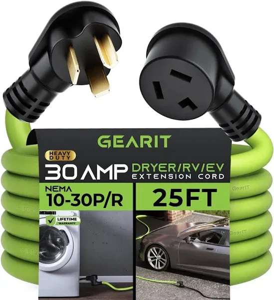 30 Amp 50 Feet RV Extension Cord with Grip Handle, Heavy Duty 10 Gauge 3-Prong 125V STW Pure Copper RV Cord, NEMA TT-30P/R with Cord Organizer for RV Trailer Campers, Black&Green, ETL Listed