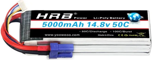 HRB 4S Lipo Battery EC5 5000mAh 148V 50C RC Lipo Battery Pack Compatible with RC Car Truck Quadcopter Airplane Helicopter Boat