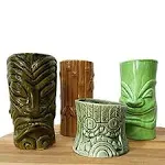 Tiki mugs cocktail set of 4 - large ceramic tiki tumblers - cute exotic cocktail