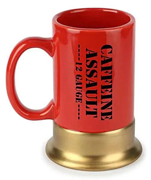 Caliber Gourmet 12-Gauge Shotgun Shell Ceramic Coffee Cup/Mug - Bold Red, Perfect Novelty Gift for Hunters & Gun Enthusiasts, Birthdays, Father's Day, Christmas & More - Funny, Quirky, and Functional