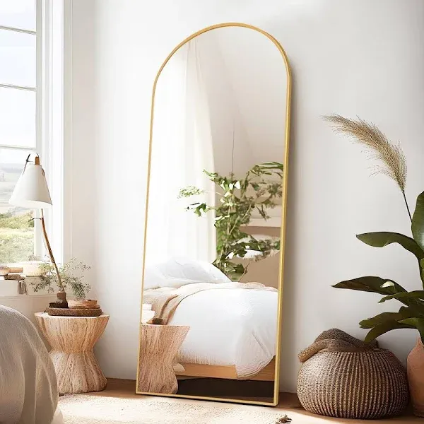 Grungis Arched Full Length Mirror with Stand Gold Mirror Full Length Aluminum Alloy Thin Frame Full Body Mirror