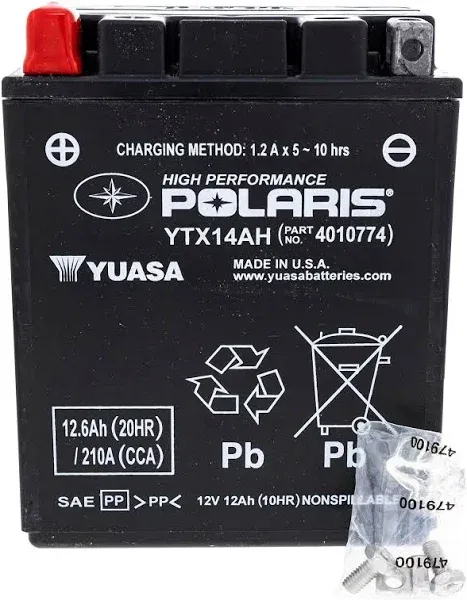 Polaris 12V 14Ah Sealed Rechargeable Battery for Specific Sportsman, Scrambler, ATP, Trail Boss, RANGER EV Models and More, ETX15, 190A CCA, Spill Proof, Maintenance Free UTV, ATV Battery - 4011138