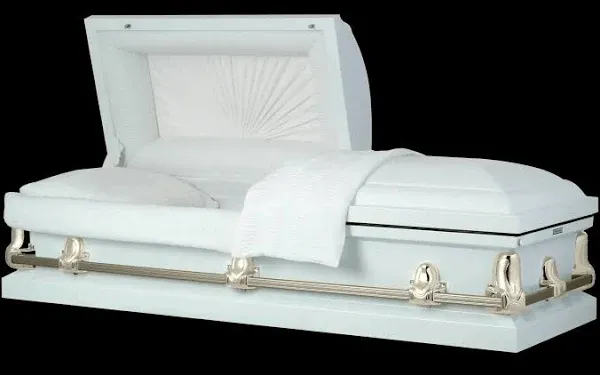 Titan Casket Elegant Orion Series Handcrafted Steel Casket with Luxurious White and Gold Finish & White Crepe Interior, Reinforced Handles, Adjustable Bed with Gasketed Sealer