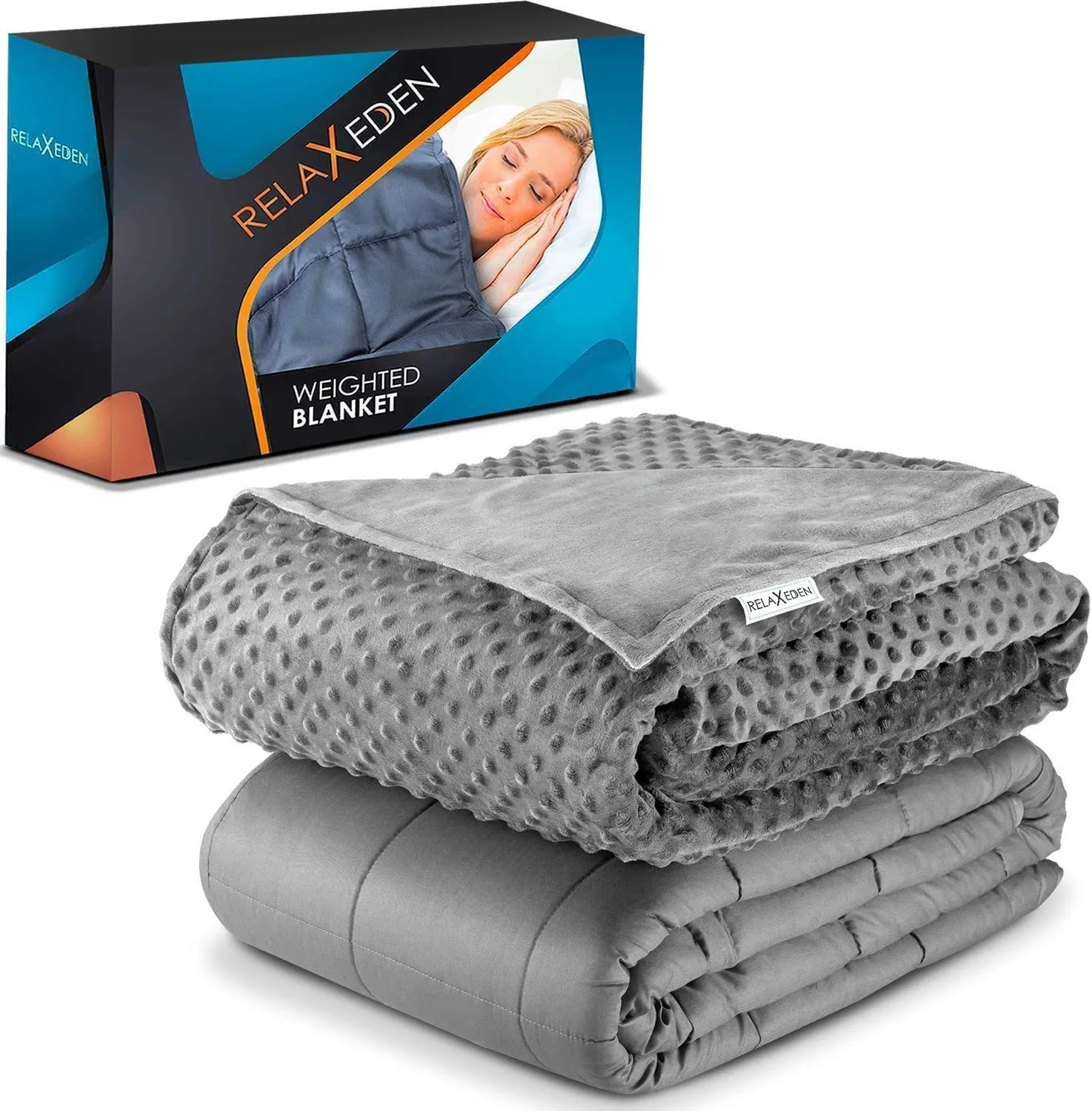 RELAX EDEN Adult Cotton Weighted Blanket w/ Navy Cover, 60 x 80 In, 20