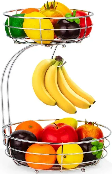 Auledio Iron 2-Tier Countertop Fruit Vegetables Basket Bowl Storage With Banana