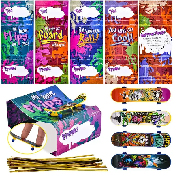 JOYIN 28 Pcs Valentines Day Finger Skateboards Cards