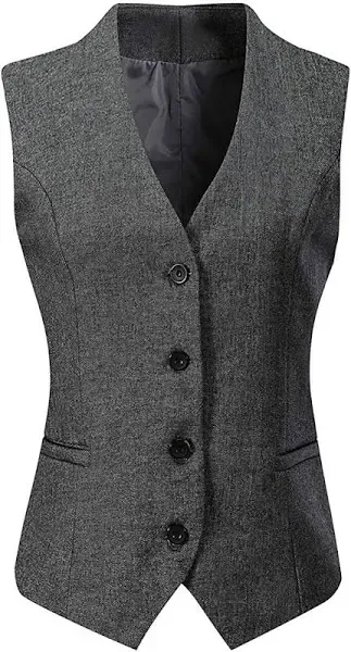 V Vocni Women's Fully Lined 4 Button V-Neck Economy Dressy Suit Vest Waistcoat