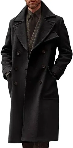 Ebifin Men's Double Breasted Cotton Blend Trench Coat